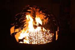 fire pit with dog flushing pheasants