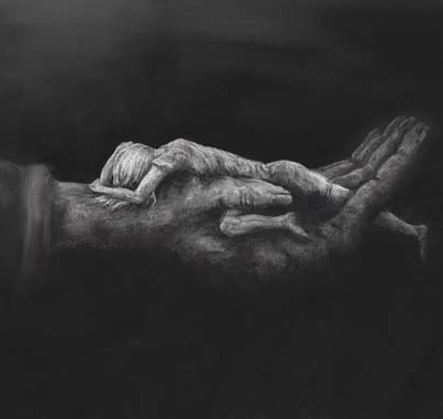 Woman in Gods Hand - Charcoal Giclee by Melissa Crisp