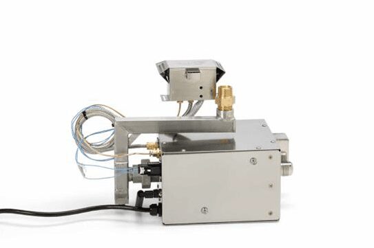 A stainless steel gas burner with electronic ignition.