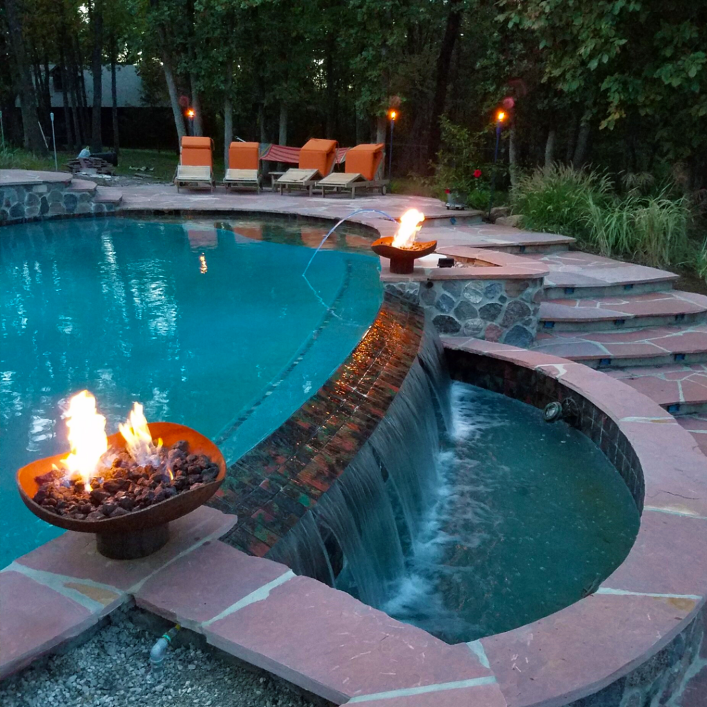 firepit around the pool