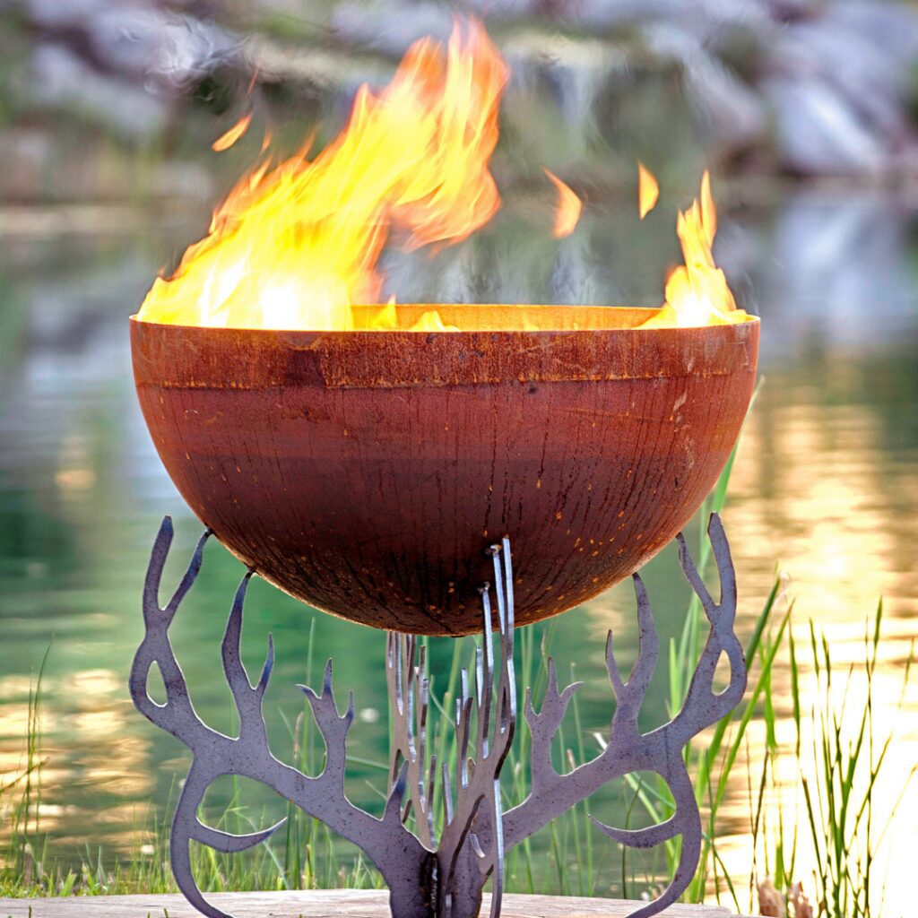 Fire Pit fire bowl with antler base